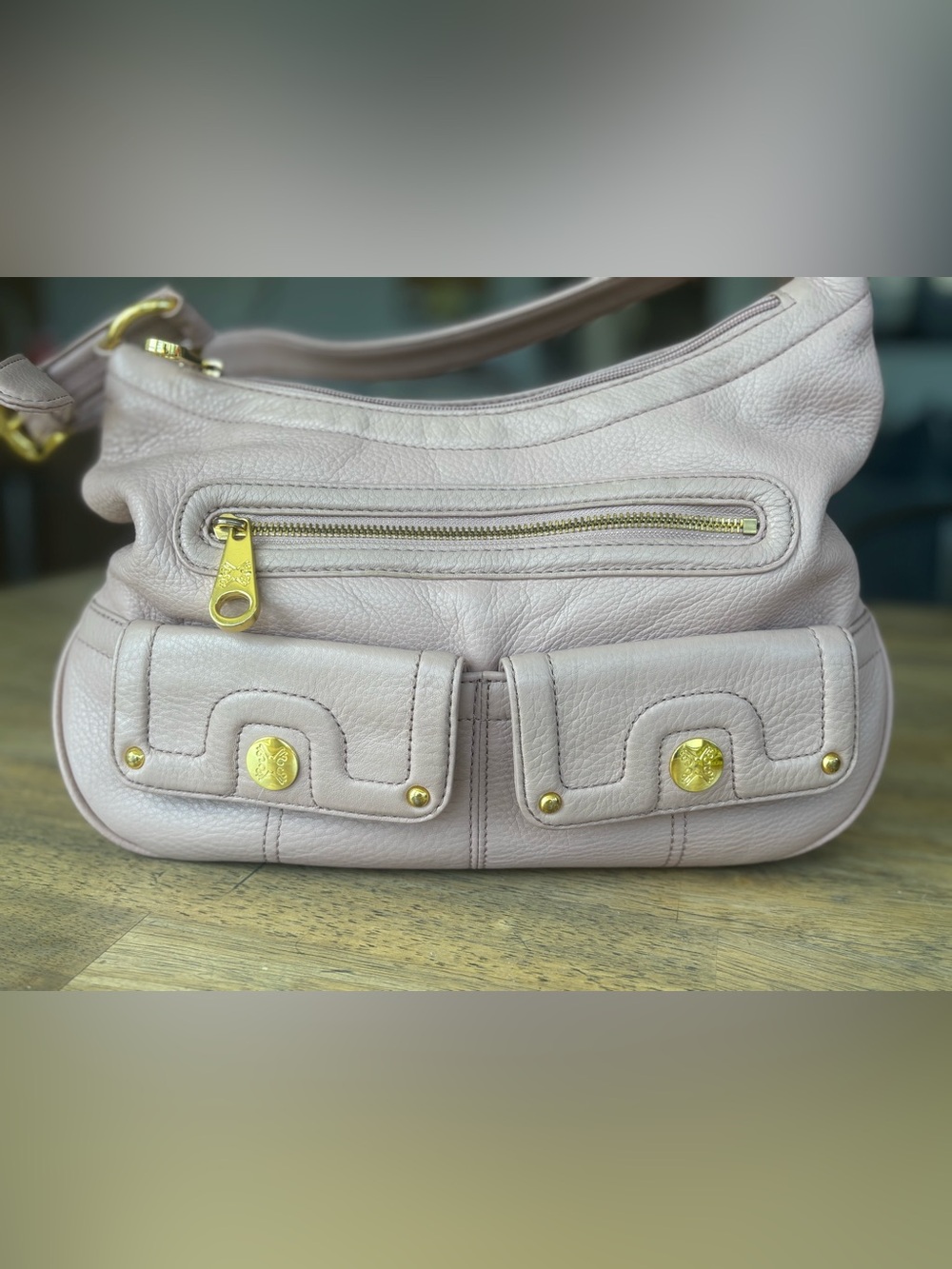Stone Mountain Soft Blush Leather Shoulder Bag with Gold Hardware